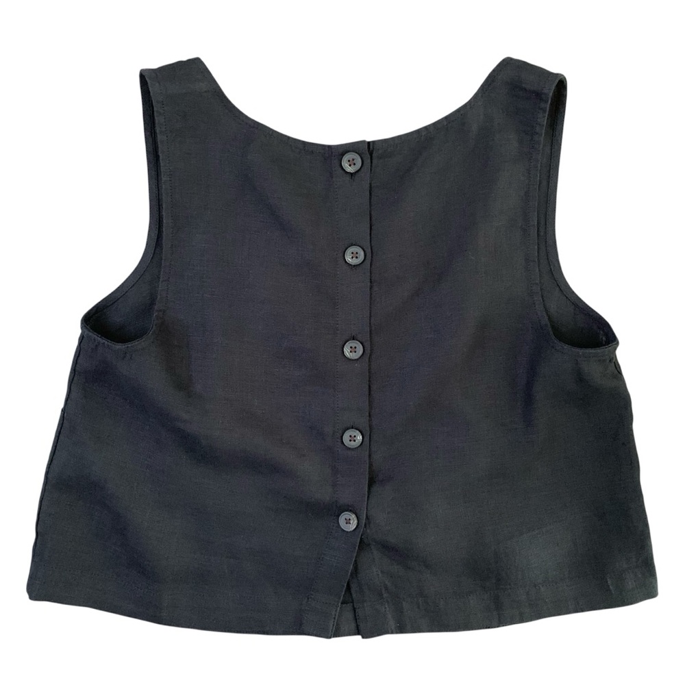 J. Crew Women's Black Squareneck Button-back Top in Linen Size S